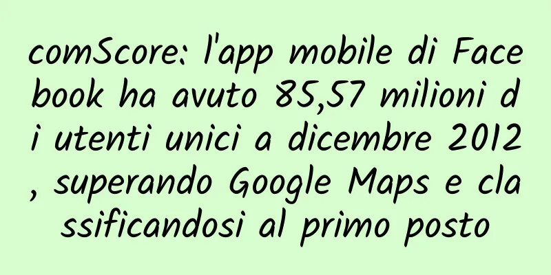 comScore: l'app mobile di Facebook ha avuto 85,57 milioni di utenti unici a dicembre 2012, superando Google Maps e classificandosi al primo posto