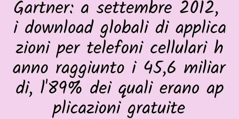 Gartner: a settembre 2012, i download globali di applicazioni per telefoni cellulari hanno raggiunto i 45,6 miliardi, l'89% dei quali erano applicazioni gratuite