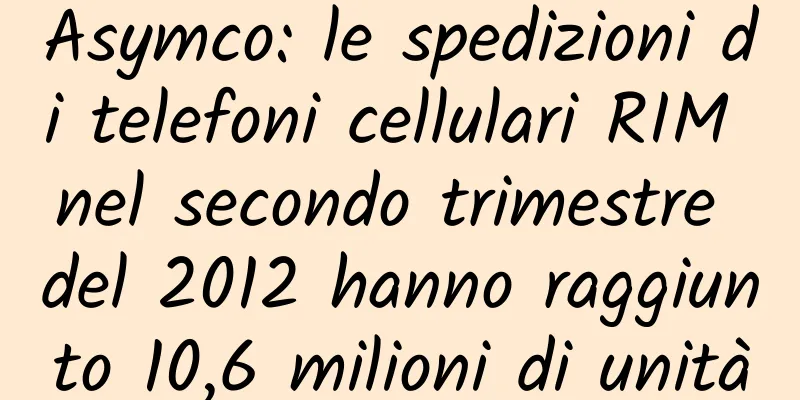 Asymco: le spedizioni di telefoni cellulari RIM nel secondo trimestre del 2012 hanno raggiunto 10,6 milioni di unità