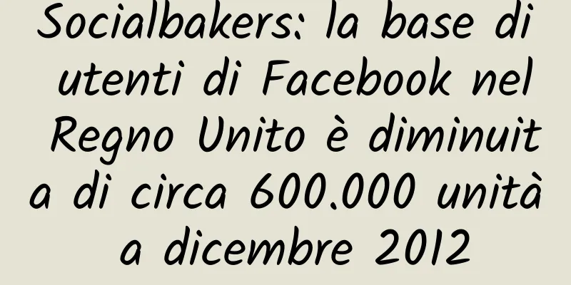 Socialbakers: la base di utenti di Facebook nel Regno Unito è diminuita di circa 600.000 unità a dicembre 2012