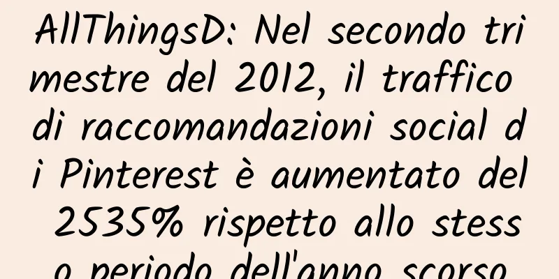 AllThingsD: Nel secondo trimestre del 2012, il traffico di raccomandazioni social di Pinterest è aumentato del 2535% rispetto allo stesso periodo dell'anno scorso
