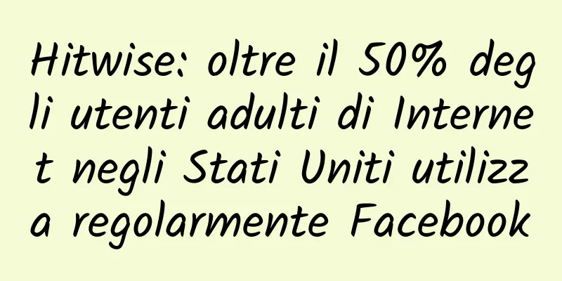 Hitwise: oltre il 50% degli utenti adulti di Internet negli Stati Uniti utilizza regolarmente Facebook