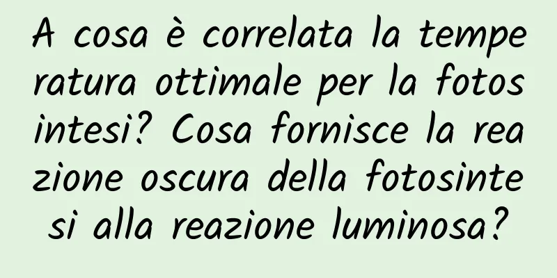 A cosa è correlata la temperatura ottimale per la fotosintesi? Cosa fornisce la reazione oscura della fotosintesi alla reazione luminosa?