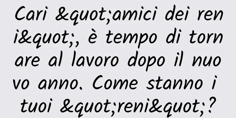 Cari "amici dei reni", è tempo di tornare al lavoro dopo il nuovo anno. Come stanno i tuoi "reni"?
