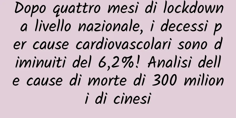 Dopo quattro mesi di lockdown a livello nazionale, i decessi per cause cardiovascolari sono diminuiti del 6,2%! Analisi delle cause di morte di 300 milioni di cinesi