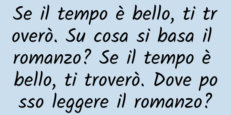 Se il tempo è bello, ti troverò. Su cosa si basa il romanzo? Se il tempo è bello, ti troverò. Dove posso leggere il romanzo?